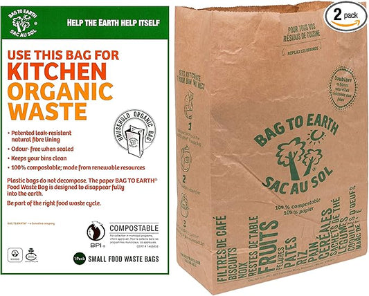 Bag to Earth -Kitchen Food Waste Bag, Set of 2 - Compostable, Leak-Resistant, 3.0 Gallons, 60 Count