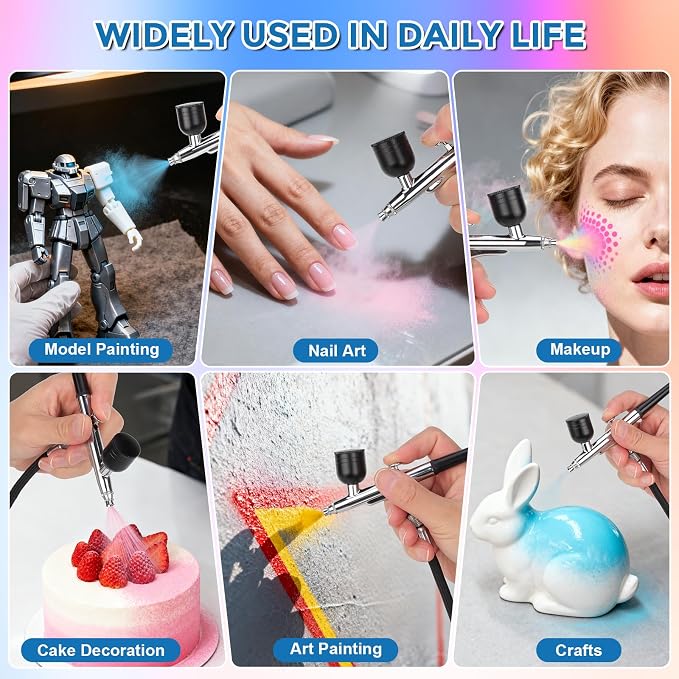 Airbrush Kit with Air Compressor Dual Airflow Version, 2 Airbrush Guns, 50 PSI Air Brush Kit with 0.2/0.3/0.5mm Nozzle for Painting, Modeling, Cake Decorating, Makeup, Nails, Crafts