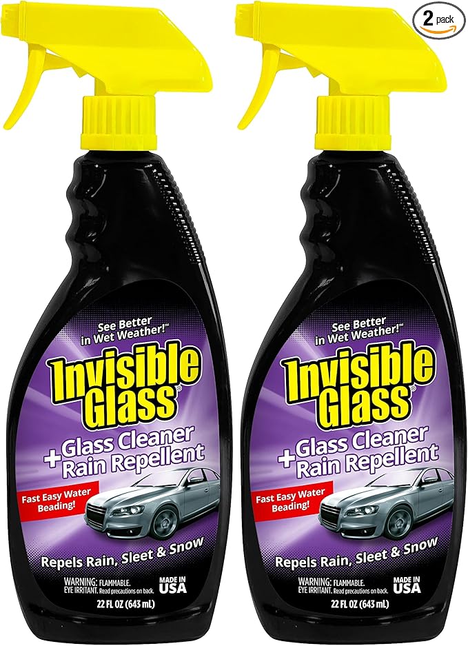 Invisible Glass 92184-2PK Glass Cleaner + Rain Repellent 2-in-1 Windshield and Window Spray, Cleans Auto Glass, Repels Rain, Sleet, Snow, Improves Wet Weather Visibility – 22 fl oz (Pack of 2)