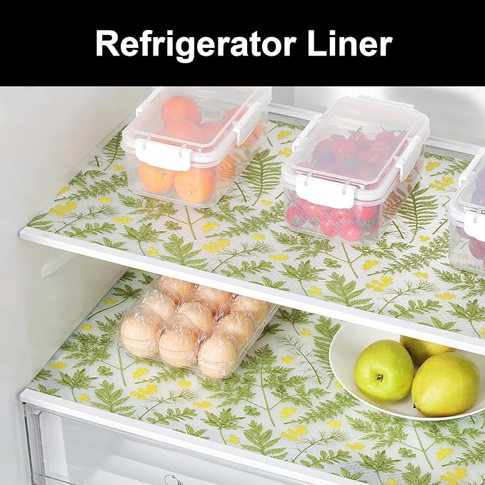 Cooyes Shelf Liners for Kitchen Cabinets, Waterproof and Oil-Proof Kitchen Cupboard Liner, Refrigerator Liners and Plastic Drawer Mats EVA Non Adhesive Shelves（17.5" W x 197" L）