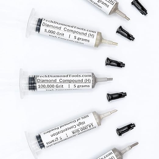 TechDiamondTools Diamond Polishing Compound Kit of 5 Polishing Paste USA Made 5000 8000 14000 50000 100000 Grit for Marble Glass Metal Rock Jewelry Resin Silver with High Concentration Diamond Powder