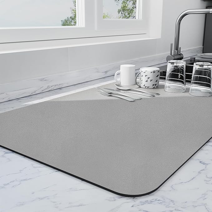 Ecotrim - Dish Drying Mat for Kitchen Counter | Coffee Bar Mat for Countertops | Heat Resistant Drainer Mat with Non-slip Rubber Backed | Hide Stain Kitchen Absorbent Draining Mat | Grey 16"x20"