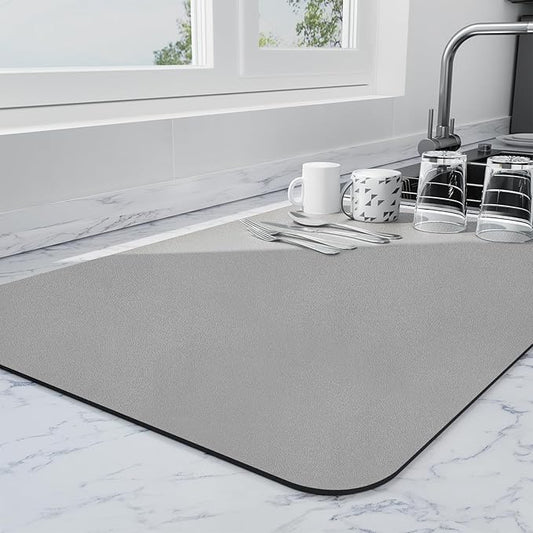 Ecotrim - Dish Drying Mat for Kitchen Counter | Coffee Bar Mat for Countertops | Heat Resistant Drainer Mat with Non-slip Rubber Backed | Hide Stain Kitchen Absorbent Draining Mat | Grey 16"x24"