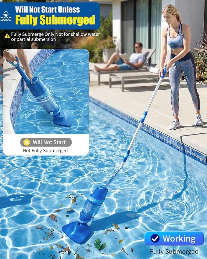 Cordless Pool Vacuum for Inground & Above Ground Pools: 23.8 GPM Powerful Stable Suction, Telescopic Pole up to 90.6", 60-Min Runtime, Extra-Large Filter & Rechargeable Pool Cleaner for Spas/Hot Tubs