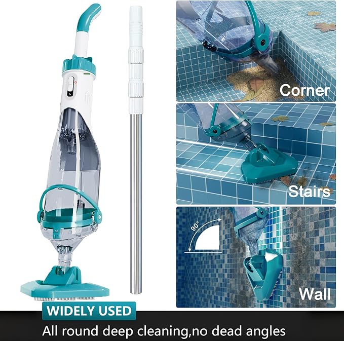 Cordless Above Ground Pool Vacuum, 19 GPM Handheld Spa Hot Tub Vacuum Cleaner with 60" Extendable Pole, 60 Min Running Time, Ideal for Cleaning Debris and Sand Underwater