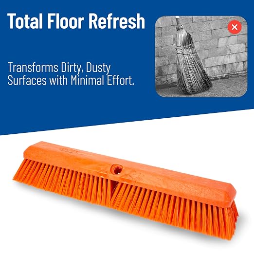 SPARTA 41891EC24 Omni Sweep Plastic Push Broom Head, Heavy Duty, Industrial Broom with Color Code System for Outdoor, Indoor, Concrete, Patio, Kitchen, Bathroom, 24 Inches, Orange, (Pack of 12)