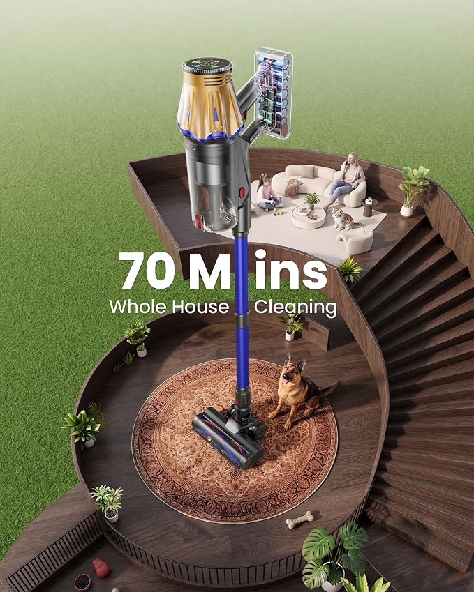 Cordless Vacuum Cleaner, Upgraded 650W 55KPA 70Mins Cordless Stick Vacuum Cleaner with Flexible Hose,Self-Standing,Touch Screen, Anti-tangle Wireless Vacumm Cleaners for Home/Pet Hair/Carpets/Floors