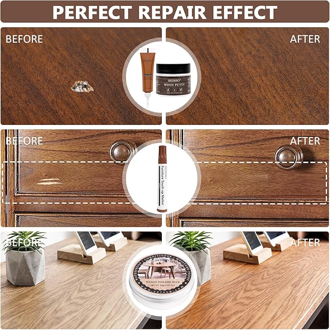 Wood Furniture Repair Kit, 40 Sets-18 Colors Wood Filler Putty and 8 Furniture Touch Up Markers, Vinyl Floor Repair Kit for Scratches Holes, Hardwood Floor Door, Cabinet Table, Bedposts