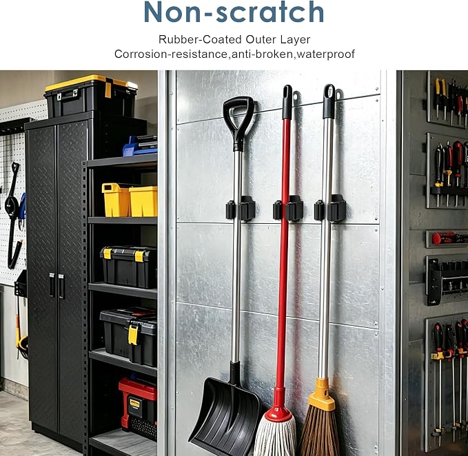 Magnetic Broom Holder Wall Mount, 5PCS No-Drill Broom and Mop Organizer Wall Hanging, 12lbs Heavy Duty Magnetic Tool Holder for Work Garage Laundry Kitchen RV Van Accessories