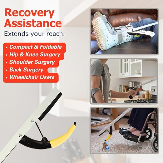 Sammons Preston Reacher, 26" Lightweight Grabber Reacher Tool with Magnetic Tip, Ergonomic Grip & Claw Jaw, Portable Reaching Aid for Seniors, Daily Living & Home Use, Standard Silver, Folding, 3 pack