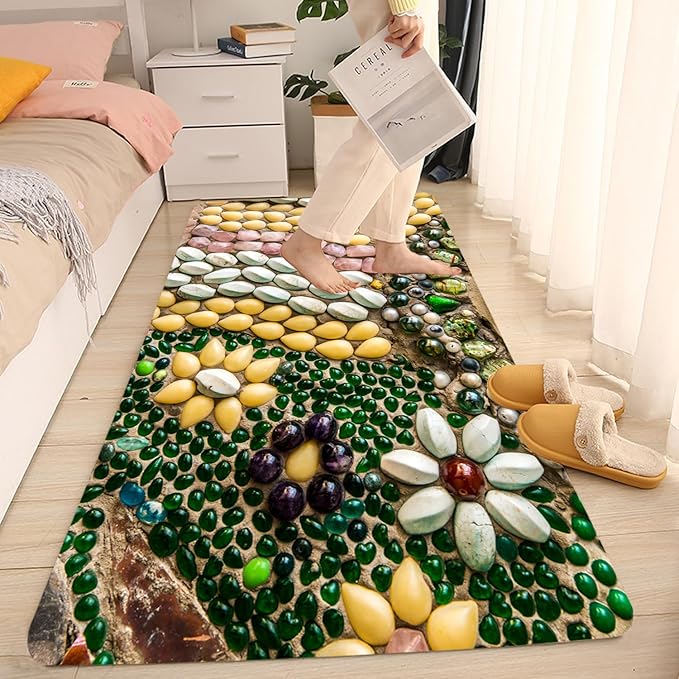 WODEJIA Non Slip Bath Rugs Sponge Foam for Bathroom,Flannel Mat Rug for Living Room, Absorbent MatS for Forlaundry Room and Kitchen,Colored Pebbles Welcome Mat 47x18 Inches