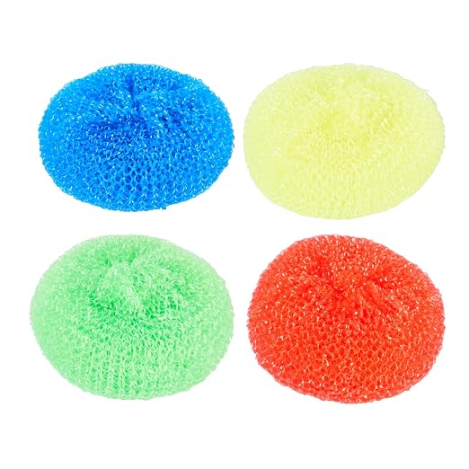 Restaurantware Plastic Dish Scrubbers 40 Pack 2.95 x 2.95 x 0.98 Inches Durable Non-Scratch Scrubbers Plastic Mesh Cleaning Pads Easy Grip Assorted Colors for Multi-Surface Cleaning