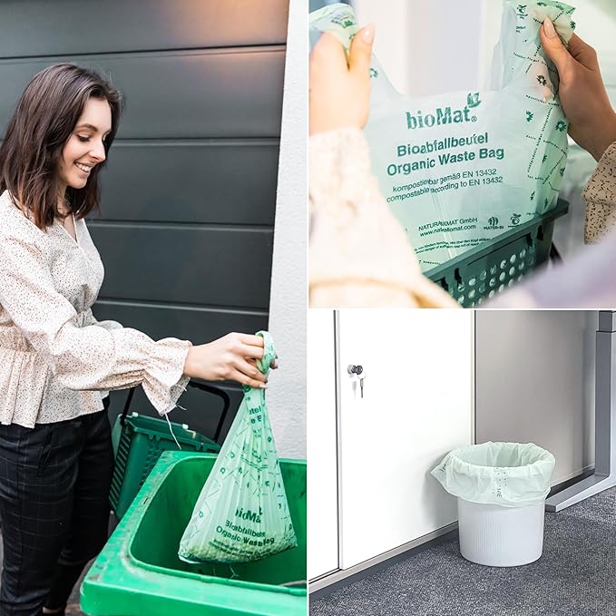 bioMat Compostable Trash Bags 4 Gallon, 50 Count, Small flat top Kitchen Food Scrap Bin Liners, BPI, CMA and OK Compost HOME certified, Meets the ASTM D6400 Standard