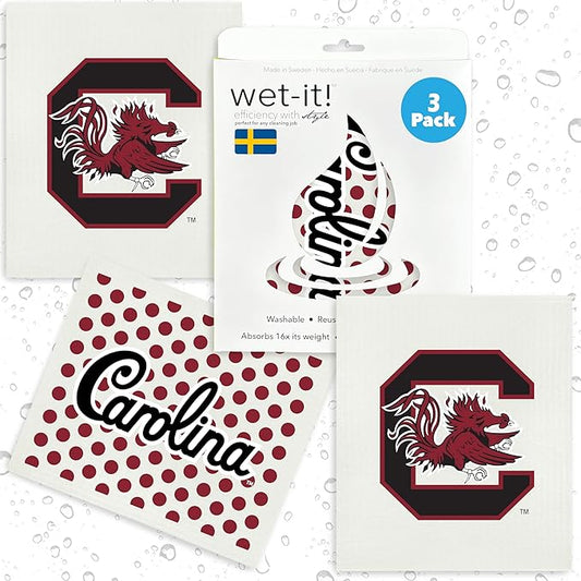 University of South Carolina- 3 Pack Swedish Dishcloths- Reusable Kitchen Towel for Dishwashing and Home Cleaning- Eco-Friendly Alternative to Paper Towels and Wipes- Machine Washable and Dryer Safe