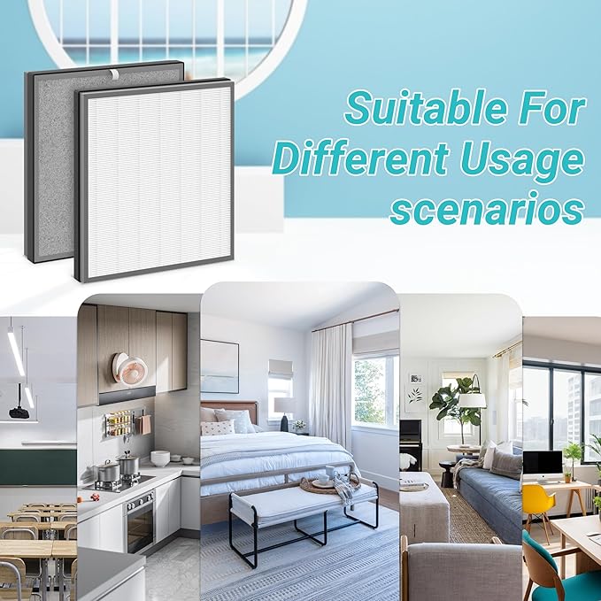 2 Packs Upgraded 3-in-1 HE402 Replacement Filter for Shark HE400 HE401 HE402 HE405 4 Fans Air Cleaner Purifier, 3 Stages Filtration with H13 True HEPA, Activated Carbon Filters, Part # HE4FKPET
