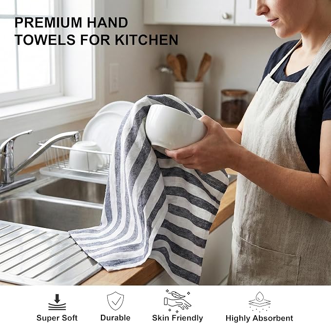 Marubhumi Premium Cotton Kitchen Dish Towels, 10-Pack – Ultra Absorbent & Lint-Free Kitchen Dish Towels – Large 45x70 cm – Modern Gray & White Hand Towels for Cooking, Drying, and Cleaning