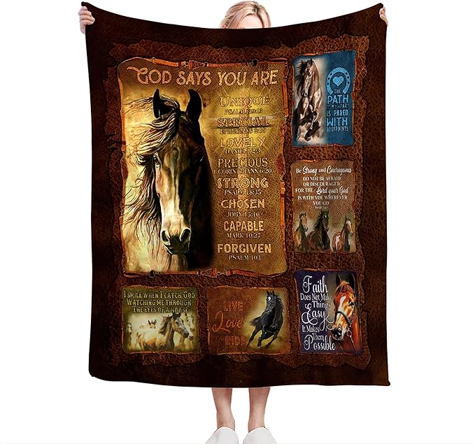 Horse Blanket Throws Christian Gifts for Girls Women Kids Adults - Soft Warm Cozy Fleece Blanket for Couch Sofa Bed 50"x40"