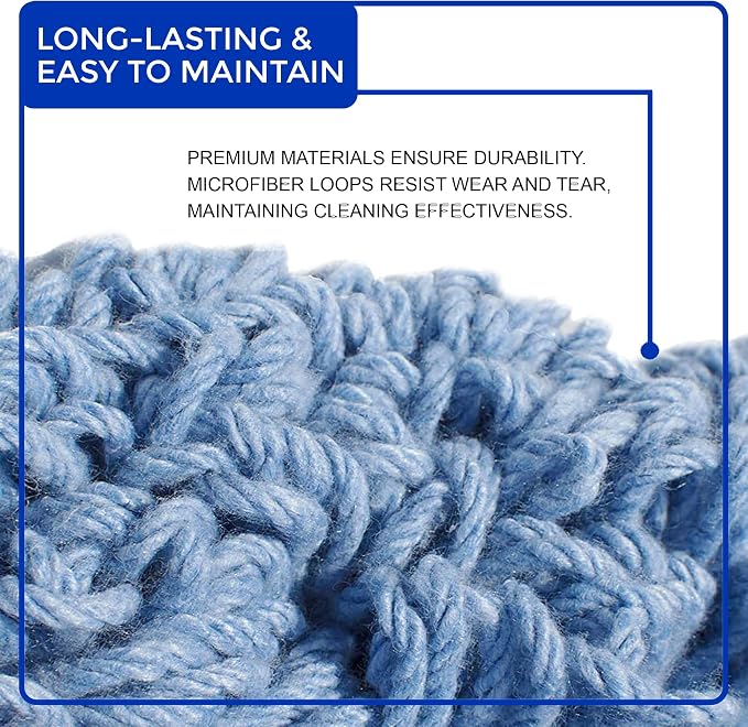 Nine Forty 12-Pack Industrial and Commercial-Grade Looped End Wet Mop Head Refill - Heavy Duty 20 Inch 4-Ply Premium Synthetic Yarn - for Optimal Absorption and Durability - Blue (12 Pack, Large)