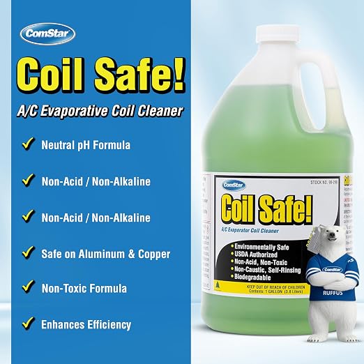 Coil Safe 1 gal Premium AC Evaporator Coil Cleaner 4-Pack | Self-Rinsing, Lemon Scent Neutral pH, Non-Toxic For Commercial/Residential AC, Air Handler & Refrigeration Coils Made in USA