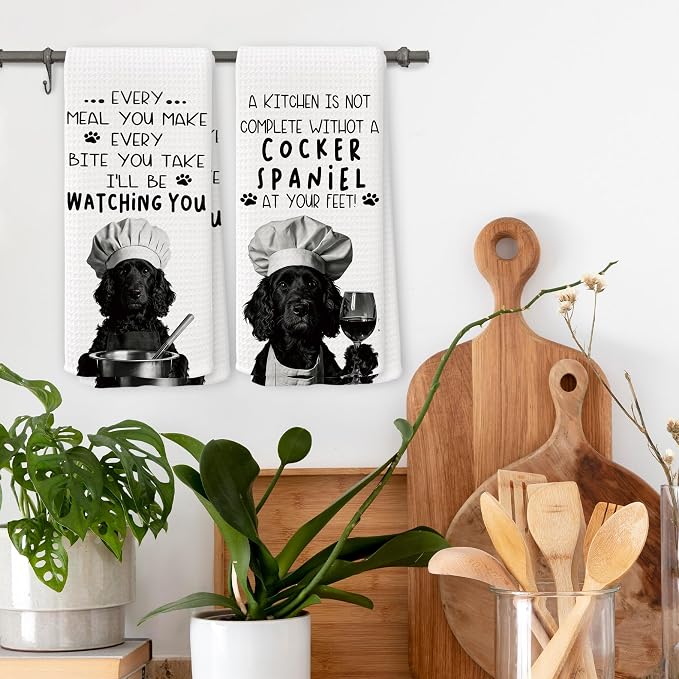 Funny Cocker Spaniel Dog Kitchen Towels 16x24 Inch Set of 2 | Cocker Spaniel Lovers Gifts for Women Men Dish Tea Towels for Kitchen, Dog Lover Mom Dad Owner Gifts Decorative Hand Towel