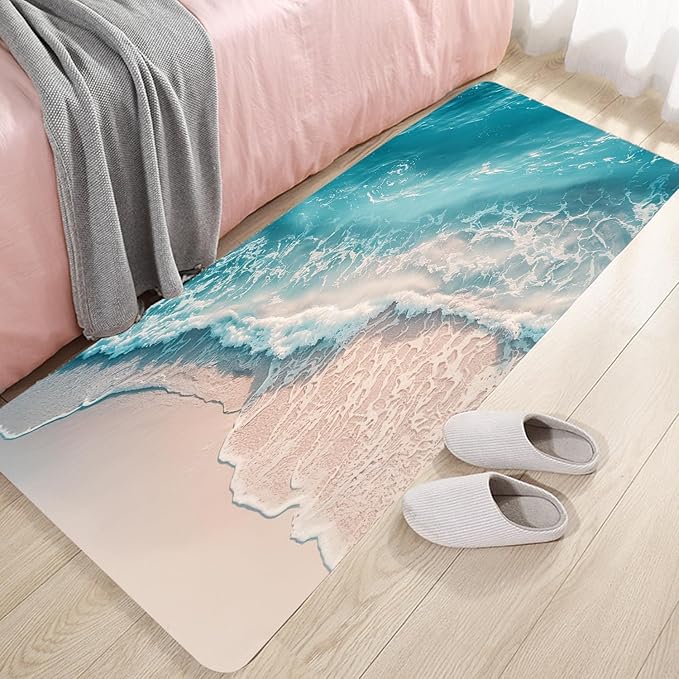 WODEJIA Non Slip Bath Rugs Sponge Foam for Bathroom,Flannel Mat Rug for Living Room, Absorbent Water Clearance MatS for Forlaundry Room and Kitchen, Beach Decor Welcome Mat 47x18 Inches