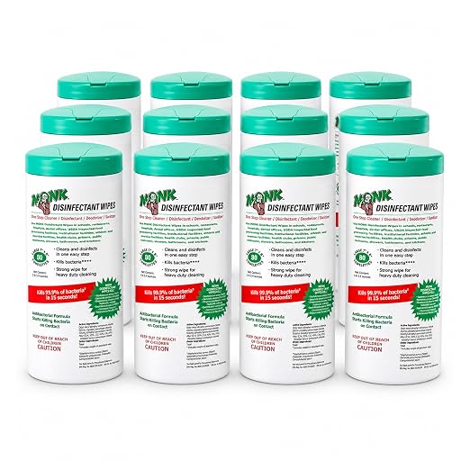 Monk Disinfecting Wipes 12 Canisters of 80 Count for Commercial Facilities | Heavy Duty Cleaning Wipes - 3in1 Disinfectant, Deodorizer & Sanitizer Cleaning Supplies – All Purpose Cleaner for Home & Gym