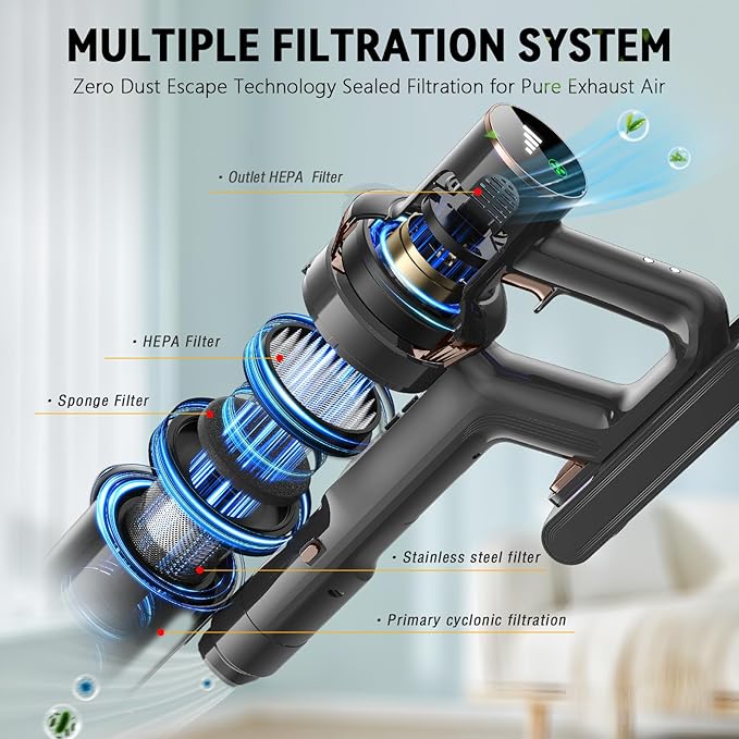 Cordless Vacuum Cleaner, 600W 55KPA 60Mins Vacuum Cleaners for Home,Anti-tangle Wireless Vacumm,Rechargeable Vacuum With Green Light,Powerful Stick Vacuum for Carpet/Hardwood Floors,Pet Hair,Black