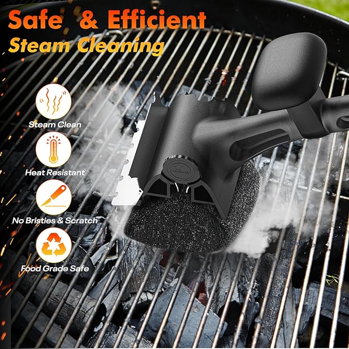 BBQ Grill Brush Bristle Free - Grill Cleaner Brush with Replaceable Heads for Cast Iron/Stainless Steel Porcelain/Gas/Charcoal Grates, Safe Grill Brush for Outdoor Grill, Grill Scraper Cleaning Brush