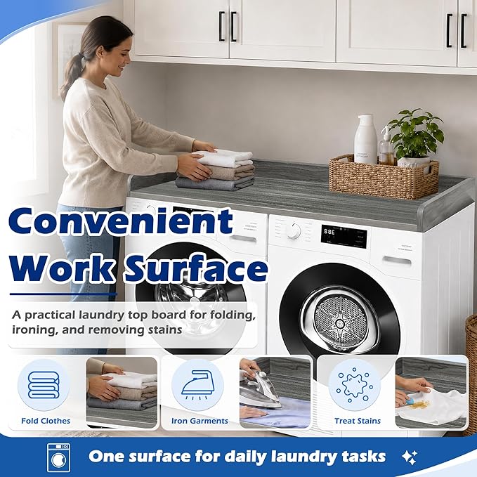 ROYXEN Washer Dryer Countertop, Laundry Countertop Solid Wood, Countertop for All Front-Loaded Washing Machine and Dryer, Extra Room for Laundry Room, Eucalytus