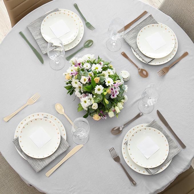 Kochorie 300 Pieces Woodland Plastic Silverware, Disposable Plastic Utensils, Heavy Duty Cutlery Set Heavyweight Flatware Includes Spoons Forks Knives for Birthday Wedding Forest Party Supplies