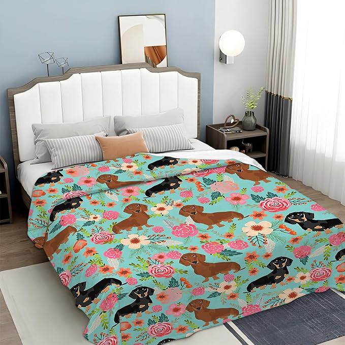 Tijuboni Dachshund Throw Blanket Dog Gifts for Girls Boys Women Men Kids Adults Soft Flannel Fleece Blanket for Couch Sofa Bed Home Decor 50"x60"