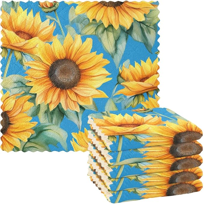 senya Kitchen Dishcloths, Sunflower Blue Cloth Dish Towels 6 Pack Super Absorbent Dishtowels Reusable Cleaning Cloths