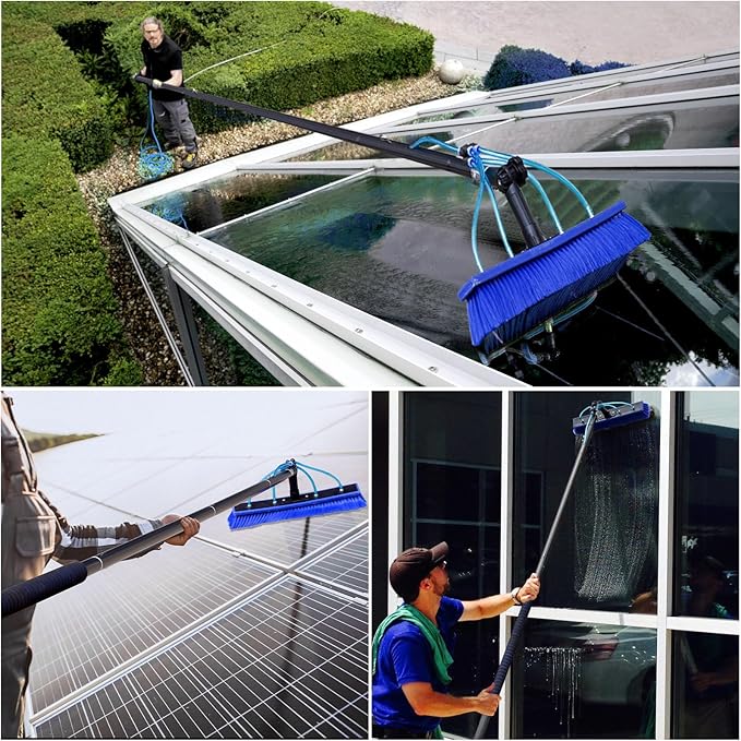 Solar Panel Window Cleaning Brush and Pole, 40FT Adjustable Window Cleaner Brush & Water Fed Pole Kit, Solar Panel Cleaning System Window Washing Equipment Tool