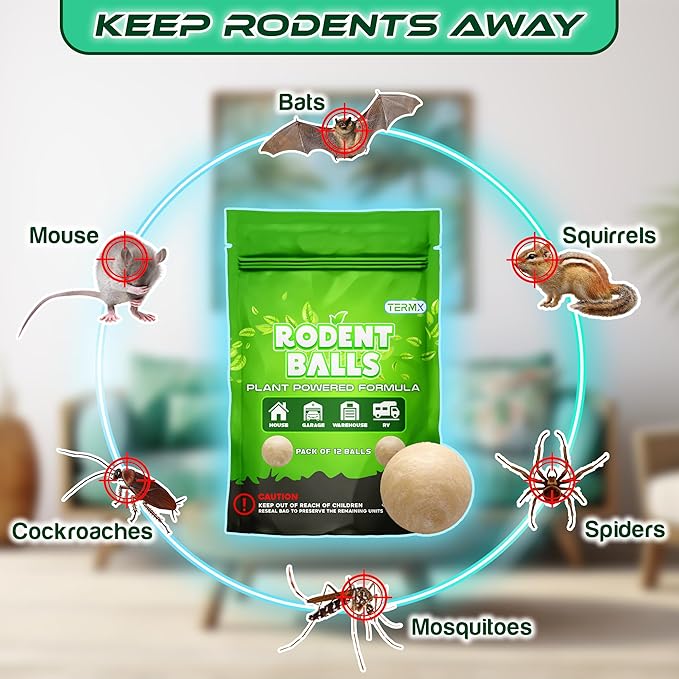 12Pack Rodent Repellent Balls Moth Balls for Rodents Mothballs for Rodents or Mothballs for Outdoor Pests Mice Repellent Indoor Rat Repellent for House Attic Basement Office Garage RV etc