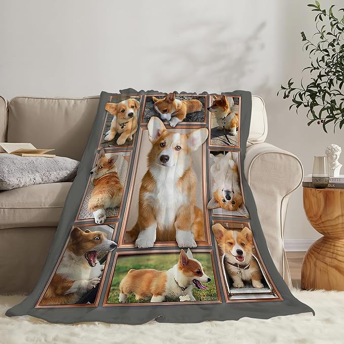 Jerkboo Corgi Blanket Throw - Cute Dog Gifts for Girls, Women, Kids, Adults - Soft Warm Cozy Fleece Blanket for Couch, Sofa, Bed 60"x50"