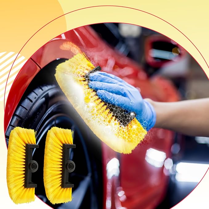 3 Pcs Car Wash Brush Head with Soft Bristles Flow Thru Car Cleaning Brush Yellow Car Wash Brush for Car Auto Truck RV Boat Camper Washing Home Auto Repair Shop