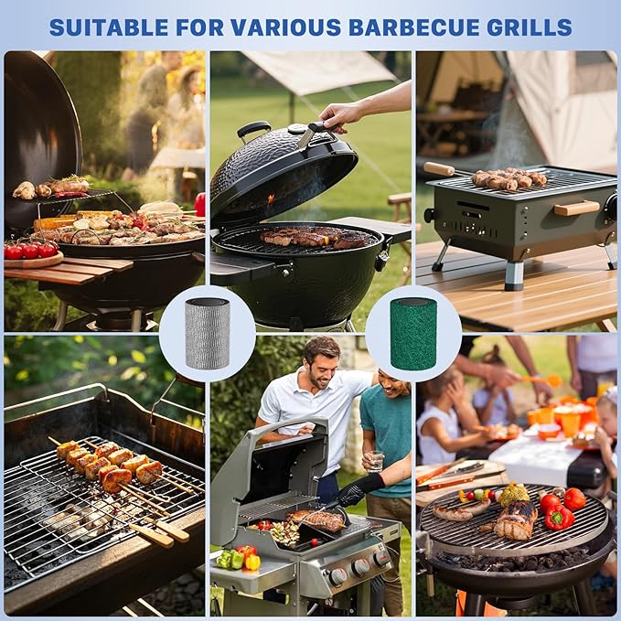 Hillyfe Grill Brush for Outdoor & 20 PCS Scouring Pads，Cordless Rechargeable Grill Brush with 3 Brush Heads, Grill Electric Cleaning Brushes Without Bristles, LED Light, Grill Scraper, Grilling Gifts