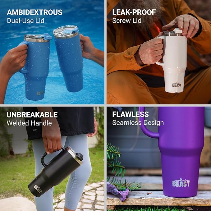 Beast 42 oz Tumbler with Handle Stainless Steel Vacuum Insulated Coffee Ice Cup Double Wall Travel Flask (Cupcake Pink)