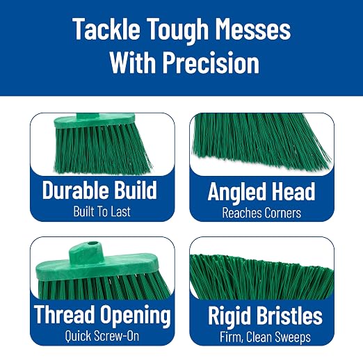 SPARTA Plastic Broom Head, Angled, Un-Flagged for Large Debris Indoor, Outdoor, Home, Restaurant, Lobby, Office, 12 Inches, Green