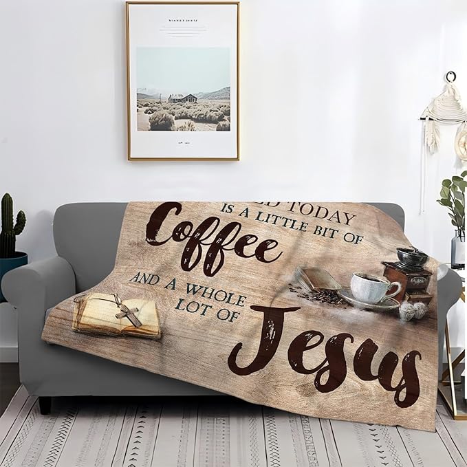 Tijuboni Christian Coffee Throw Blanket Religious Faith Gifts for Women Men Girls Boys Kids Adults Soft Flannel Fleece Blanket for Couch Sofa Bed Home Decor 60"x80"