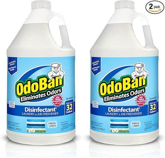 OdoBan Disinfectant Concentrate and Odor Eliminator, Made in the USA, Fresh Linen Scent, 2 Gallons