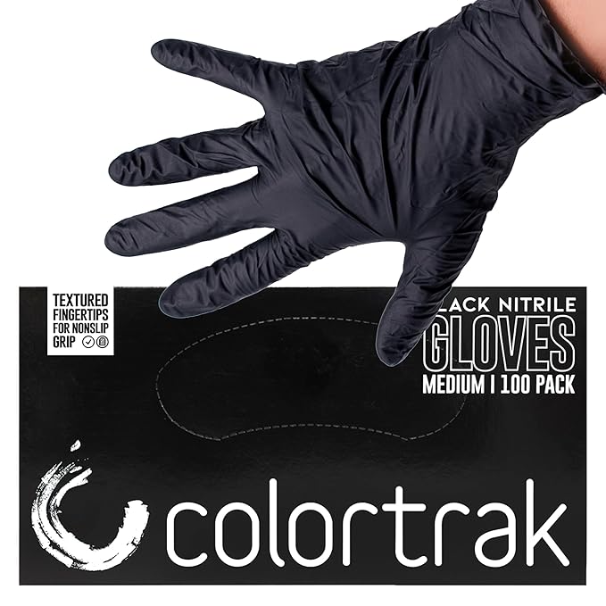 Colortrak Disposable Nitrile Gloves, Black, Luminous Collection Latex-Free, Powder-Free Hair Color Gloves for Chemical Processing & Salon Services, 1000 Count (10 Boxes), Small