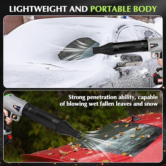 Wechip Cordless Leaf Blower 2 Batteries - 3 Adjustment Air Tubes,Handheld Jet Fan Air Blower for Cleaning Yard/Car/Indoor(Silver)