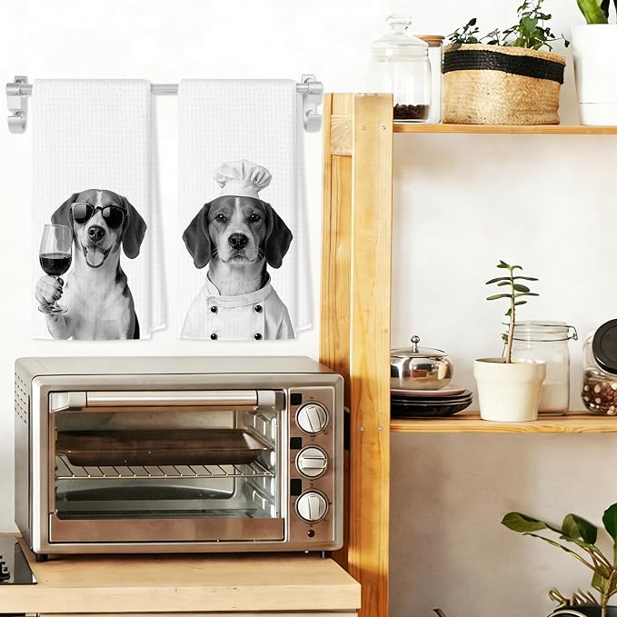 Funny Beagle Kitchen Towels Set of 2, Dog Kitchen Bar Accessories, Dog Chef Gifts for Women Decorative Hand Towels for Kitchen Decor, Beagle Lovers Owner Gifts Dish Tea Towel, 16x24 Inch