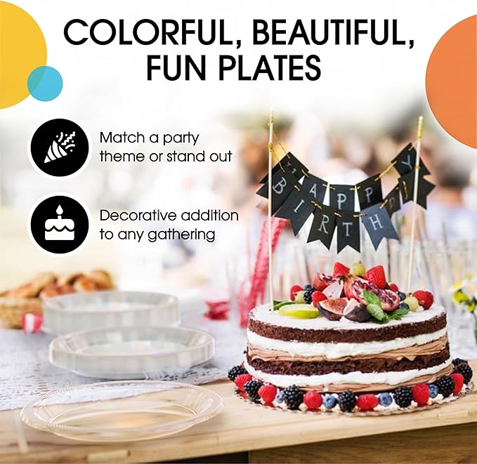Exquisite Party Solids Clear Plastic Plates For Party Supplies 7" Clear Disposable Plates Heavy Duty 50 Pcs Plastic Dinnerware Sets Heavy Duty 350 GSM Disposable Dinnerware Set