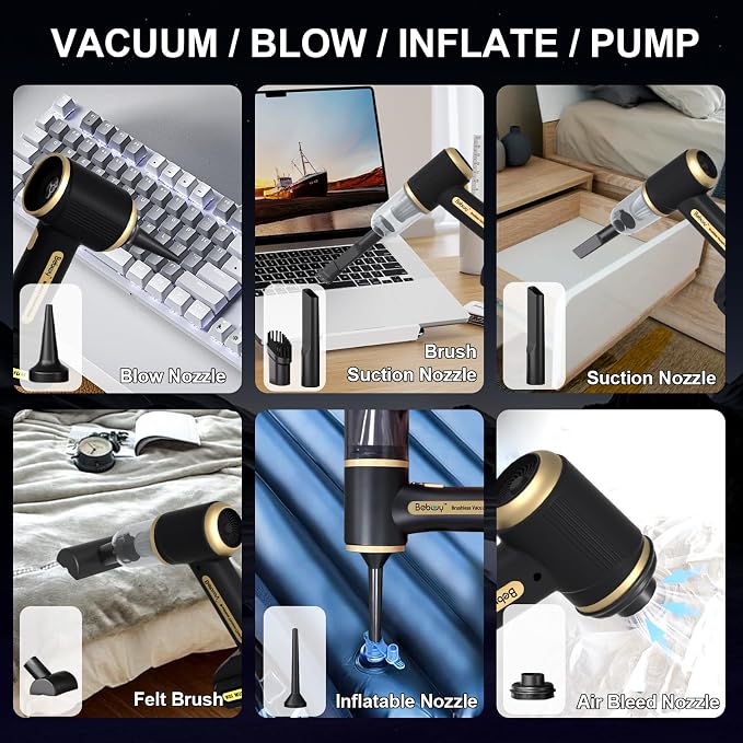 Handheld Car Vacuum Cordless Rechargeable 23000 Pa, 4in1 Handheld Strong Power Suction/Blow Vacuum Cleaner Portable Small Mini, Multi-Nozzles USB Hand Held for Pet/Car/Furniture/Home/Kitchen
