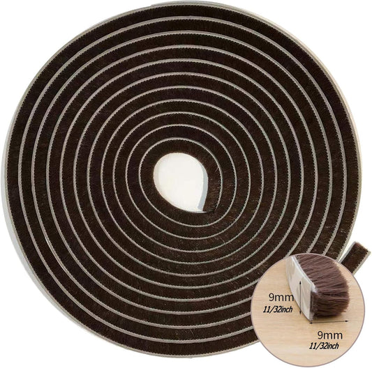 Weather Stripping Brush for Sliding Windows/Doors Frame Side,Pile Self Adhesive Weatherstrip Seal Strip Sealer Draft Stoppers (16.5ft x11/32 x 11/32 Brush inch, Brown)