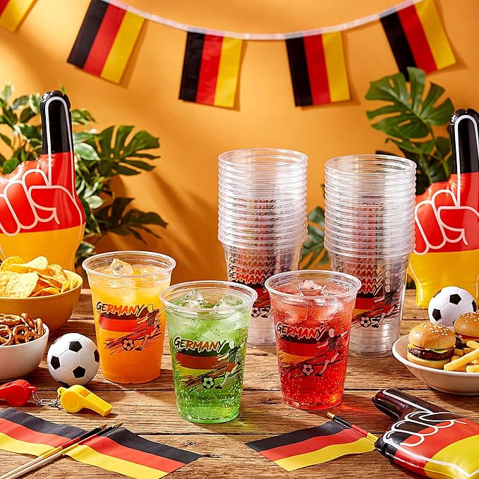 Jingmore 50 Pcs Soccer Plastic Cups 12 oz International Countries Soccer Disposable Plastic Cups Thick Clear Drinkware for Sports Games Party Supplies (Germany)