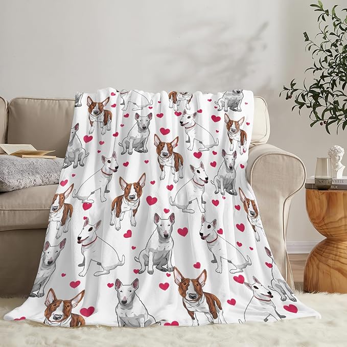 Tijuboni Bull Terrier Throw Blanket Dog Gifts for Girls Boys Women Men Kids Adults Soft Flannel Fleece Blanket for Couch Sofa Bed Home Decor 50"x60"