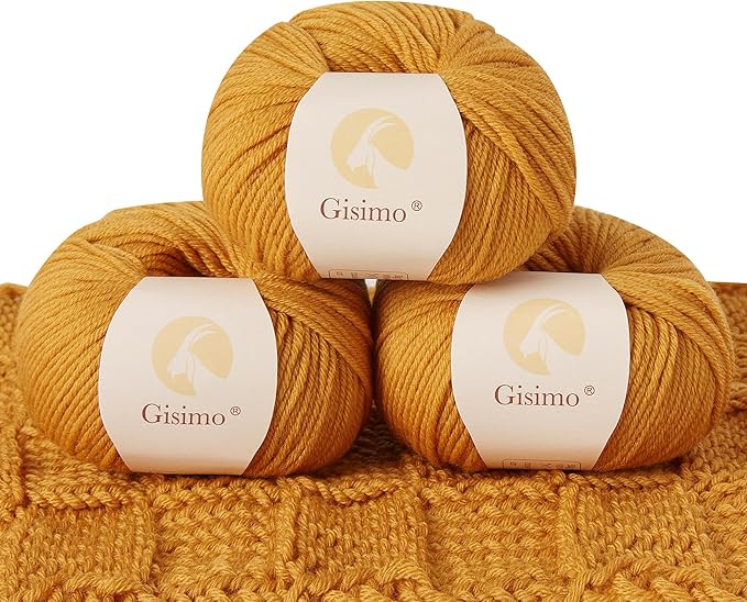 100% Merino Wool Yarn, 6-Ply Luxurious and Soft Yarn for Hand Knitting & Crocheting, 1.76 OZ/50g, 127 yds/116 Meters (Pumpkin, 3 Balls)
